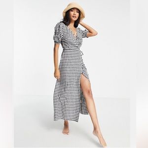 BLOGGERS FAVE! NWT Fashion Union Exclusive Beach Wrap Summer Dress in Gingham, 8